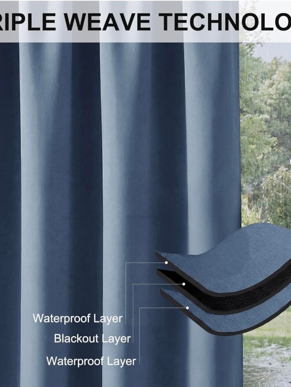 Outdoor Grommet-Top Privacy Curtain - Slate Blue - Picture 4 of 5